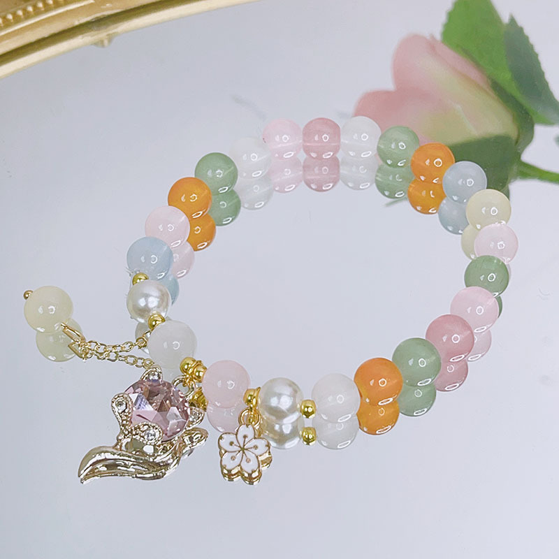 thumbnail image 1 of Pulsera de cristal para estudiantes de primavera y verano, pulsera sencilla y bonita con cuentas para mujer, joyería, color zorro uno, 1 of 2