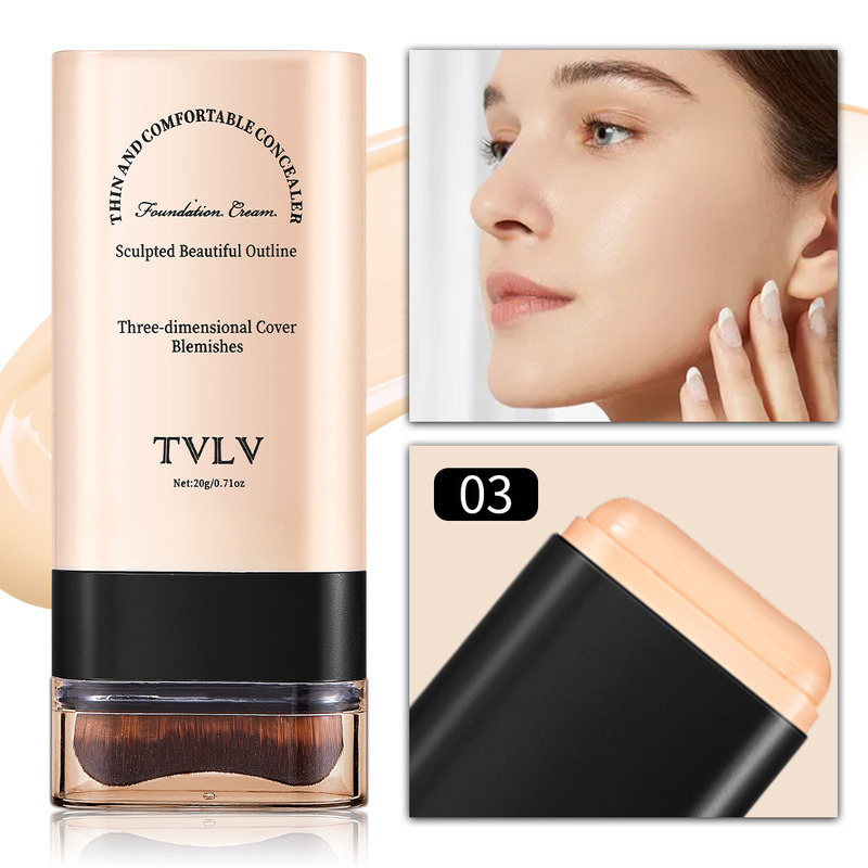 クロスボーダー TVLV イレーザー ファンデーション スティック 20g ブラシ付き 肌の色を明るくする リキッド ファンデーション 長持ちするメイク落ちしないコンシーラー|undefined