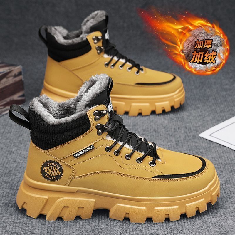 Boots Men's Autumn and Winter High-Top British Style Workwear Rhubarb Boots Men's Velvet Cotton Shoes Thick-Soled Outdoor Waterproof Leather Boots Boots Men's Autumn and Winter High-Top British Style Workwear Rhubarb Boots Men's Velvet Cotton Shoes Thick-Soled Outdoor Waterproof Leather Boots