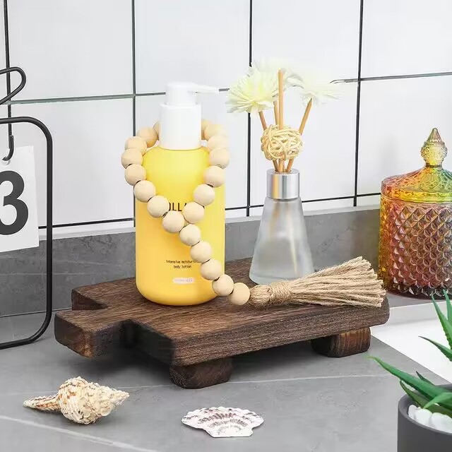 Plantas verdes retro, madera maciza, hogar, sala de estar móvil, balcón, base carnosa de rábano verde, bandeja de madera