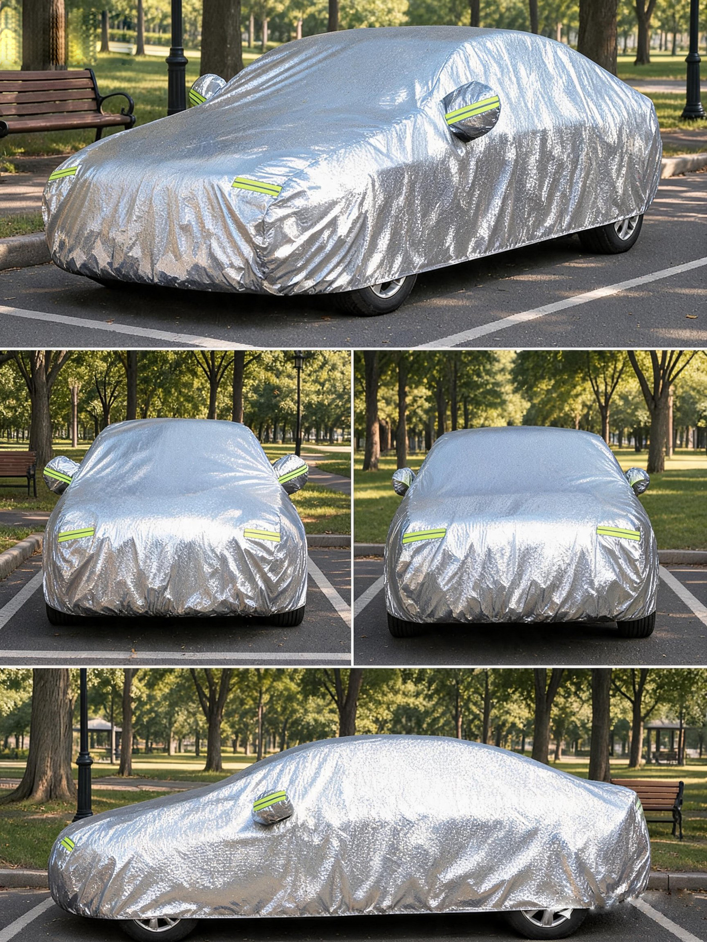 Car cover for cross-border sales, featuring aluminum foil, fleece lining, sun protection, waterproofing, and heat insulation, providing all-weather protection against hail and suitable for all seasons