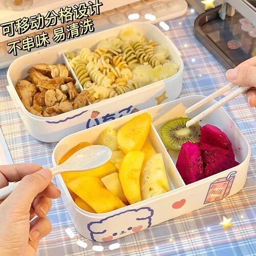 Best-selling Amazon bento box microwave food-grade lunch box for office workers, double-layer plastic rice box, Japanese-style foreign trade
