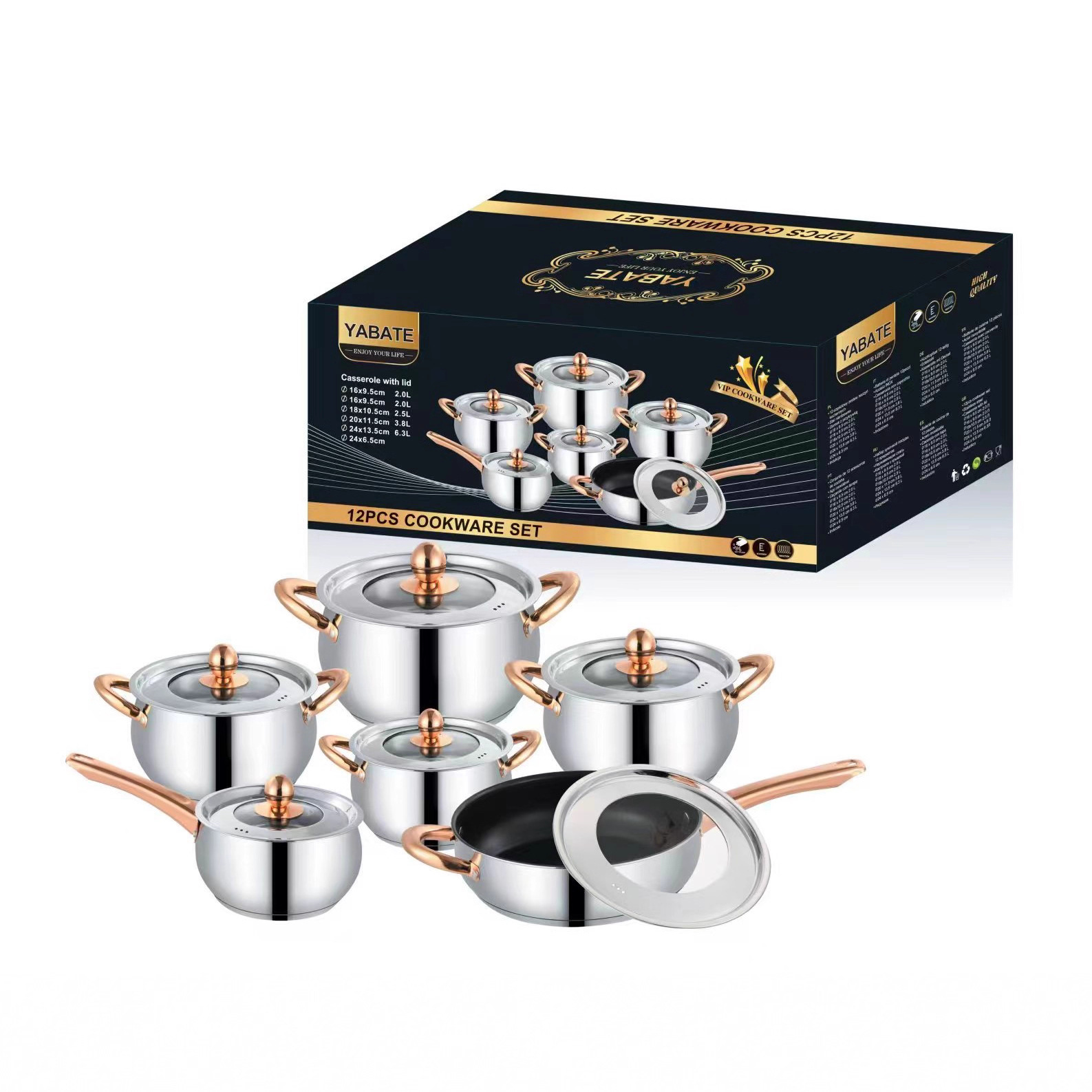 Stainless Steel 12-Piece Pot Kitchen Pot Set Gift Soup Pot Milk Pot Frying Pan Export Cross-Border Six-Piece Pot Set