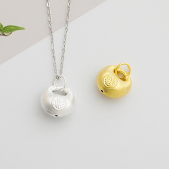 S999足銀福字鎖吊墜鈴鐺掛件DIY手工串珠手鍊項鍊配件飾品材料