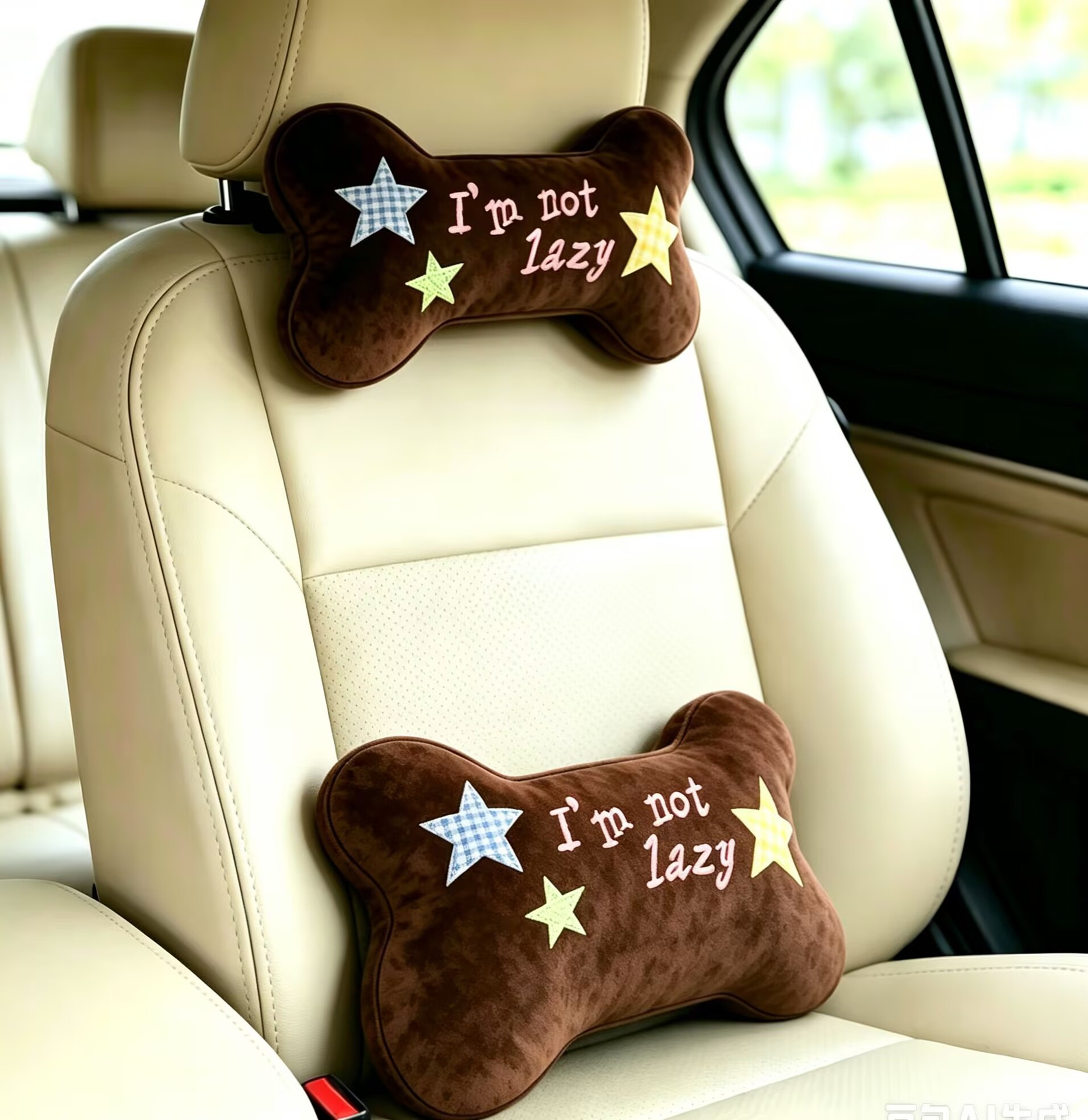 New Dog Car Headrest Bone-Shaped Plush Cartoon Cute Pillow Lumbar Support Doll Car Interior Accessories