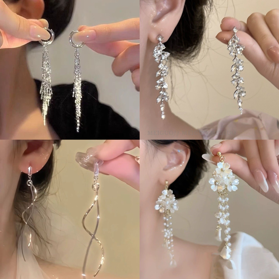 Pendientes de perla de diamantes con aguja de plata de súper hada, pendientes de borla de flores, pendientes de moda francesa, pendientes de nicho para mujer, lujo ligero, sentido de alta gama