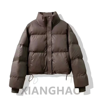 免洗pu羽绒服超厚短款新款冬季加厚面包立领小个子肯豆风同款外套