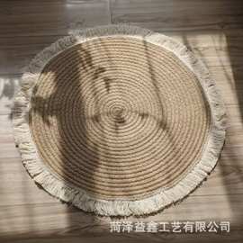 北欧风棉绳编织地毯家居客厅装饰流苏款地垫摄影拍摄道具圆形地毯
