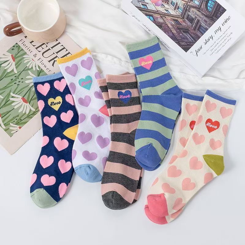 South Korea Dongdaemun Spring and Autumn genuine goods Dopamine Sweet Love Ins Style Colorful Cute Striped Mid-Socks Women's Socks