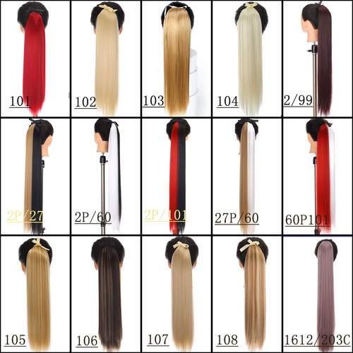 Cross-border wig ponytail for women strapped straight hair long ponytail high temperature silk strapped ponytail 45-80CM