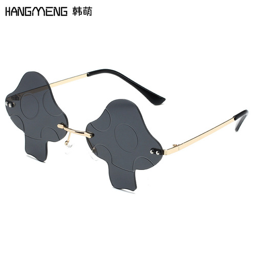 新款蘑菇太阳镜无框墨镜个性时尚舞会眼镜凹造型跨境太阳眼镜