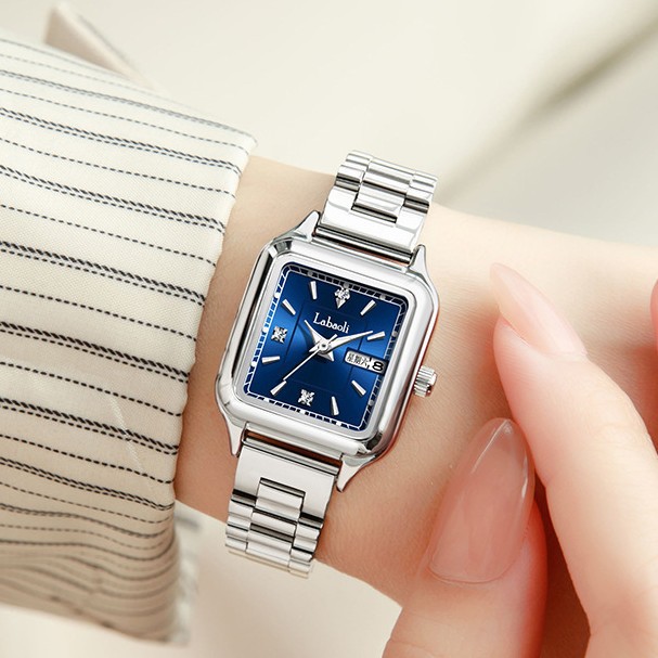 Labaoli Square Small Dial Steel Band Women's Watch With Day Date Display In Chinese And English_voghion.com