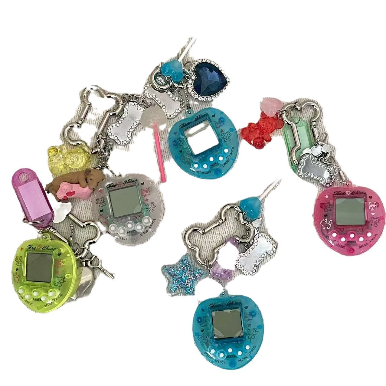 Small design retro game console, equipment bag, pendant, windmill toy, keychain for beloved, with gem