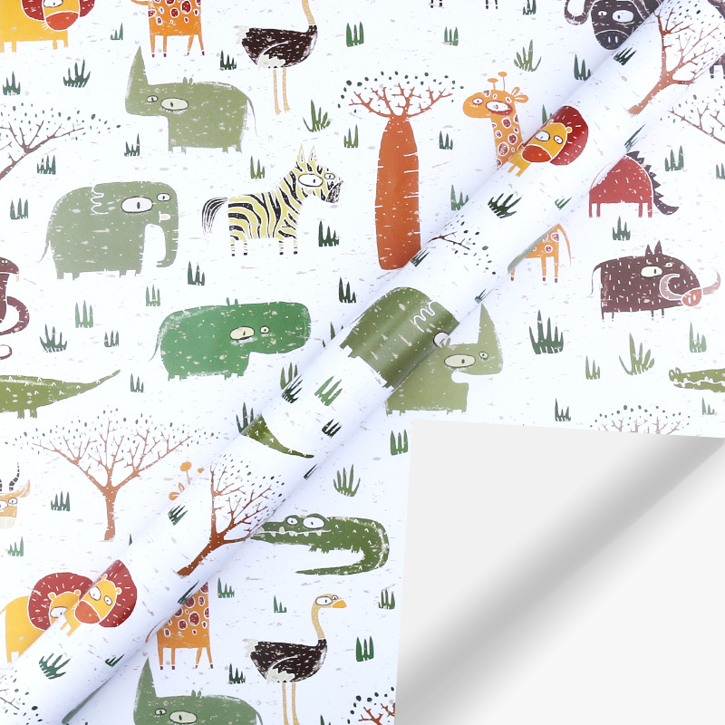 Regalo de animales de dibujos animados papel recubierto de vacaciones impresión regalo papel de regalo de cumpleaños papel de embalaje al por mayor