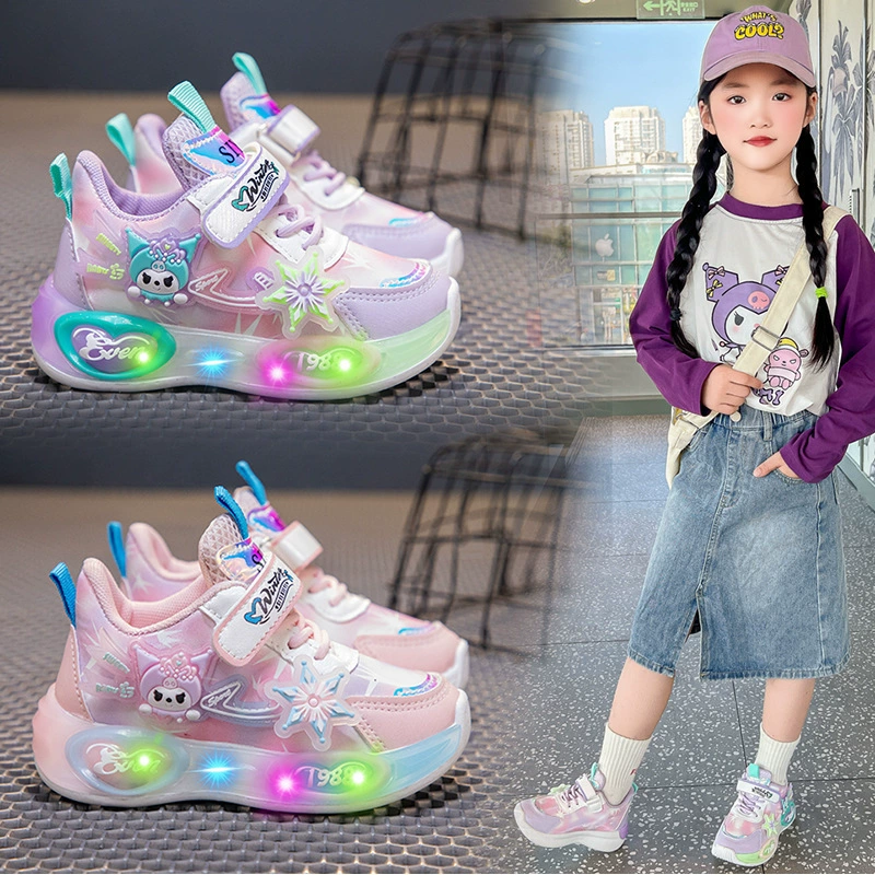 Девушка мультфильм светящиеся кроссовки 2025 весна и осень вращающиеся пуговицы милые кроссовки принцессы легкие кроссовки
