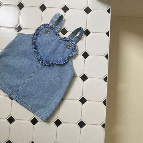 Korean children's clothing ins spring and autumn girl sweet and cute love denim suspender skirt baby vest dress