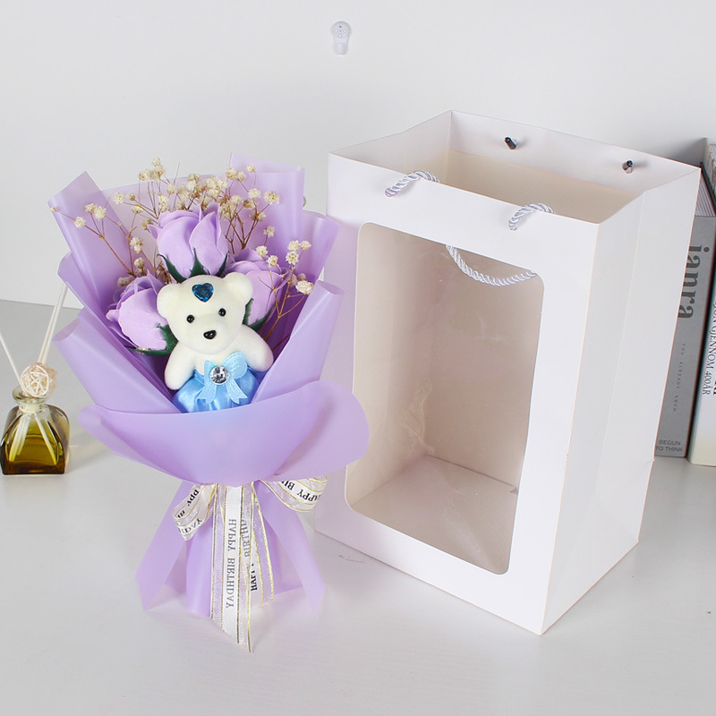 紫玫小熊+橱窗花束