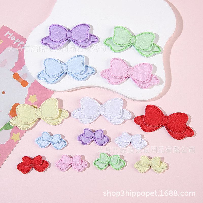DIY pet hair clip with double-layer embroidered three-dimensional bow, full of rhinestones, fabric base BB clip pet accessory