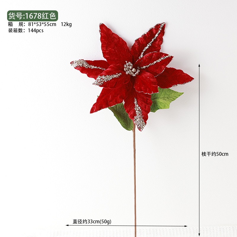 24 nuevas ventas transfronterizas de flores de Navidad verdes de alta calidad, flores de imitación de tamaño grande, accesorios de decoración de árbol de Navidad