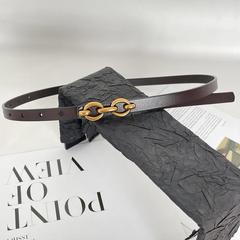 真皮細腰帶女裝飾配羽絨服裙子大衣黑色腰帶復古百搭高級感小皮帶