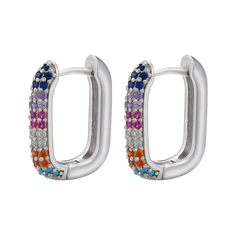 Rectangle Pattern Women'S Gender Plating, Inlay Design 1 Pair Fashion Rectangle Plating Inlay Copper Zircon Hoop Earrings