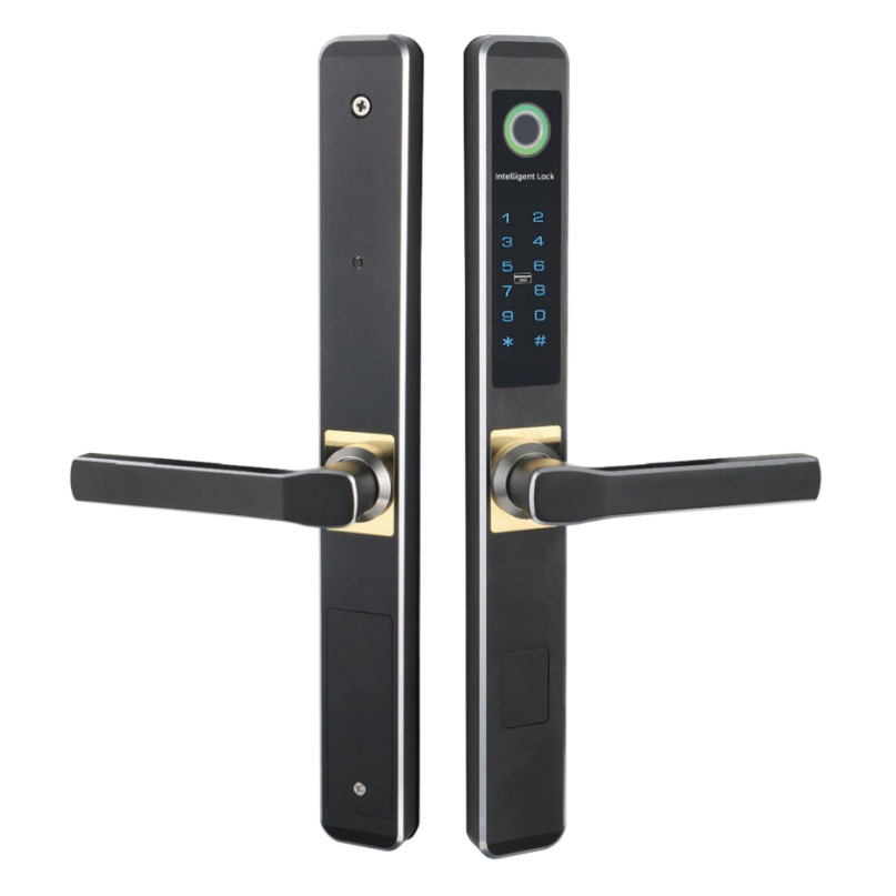 Kebei escudo B05 pantalla ventana de aluminio cerradura de huella digital impermeable al aire libre puerta de patio Puerta de aleación de aluminio cerradura de contraseña borde estrecho cerradura inteligente