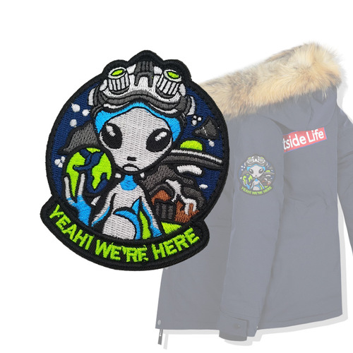 Sea customer overseas cross-border supply: fun embroidered fabric patches, alien armbands, Velcro patches for outdoor backpacks—ready-to-ship stock.