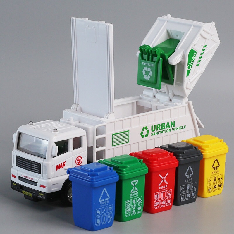 Inertial-powered sanitation garbage truck, children's toy with opening lid trash bin model, city sanitation transport vehicle toy for boys Inertial-powered sanitation garbage truck, children's toy with opening lid trash bin model, city sanitation transport vehicle toy for boys