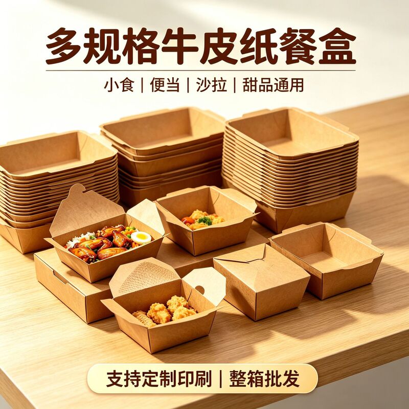 Customized Thickened Disposable Kraft Paper Lunch Box, Fried Chicken Box, Oil-Proof and Waterproof with Air Holes for Ventilation Customized Thickened Disposable Kraft Paper Lunch Box, Fried Chicken Box, Oil-Proof and Waterproof with Air Holes for Ventilation