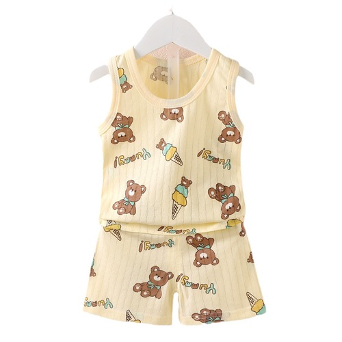  Korean style children's vest suit new style boys and girls baby cartoon thin sleeveless vest shorts suit trendy