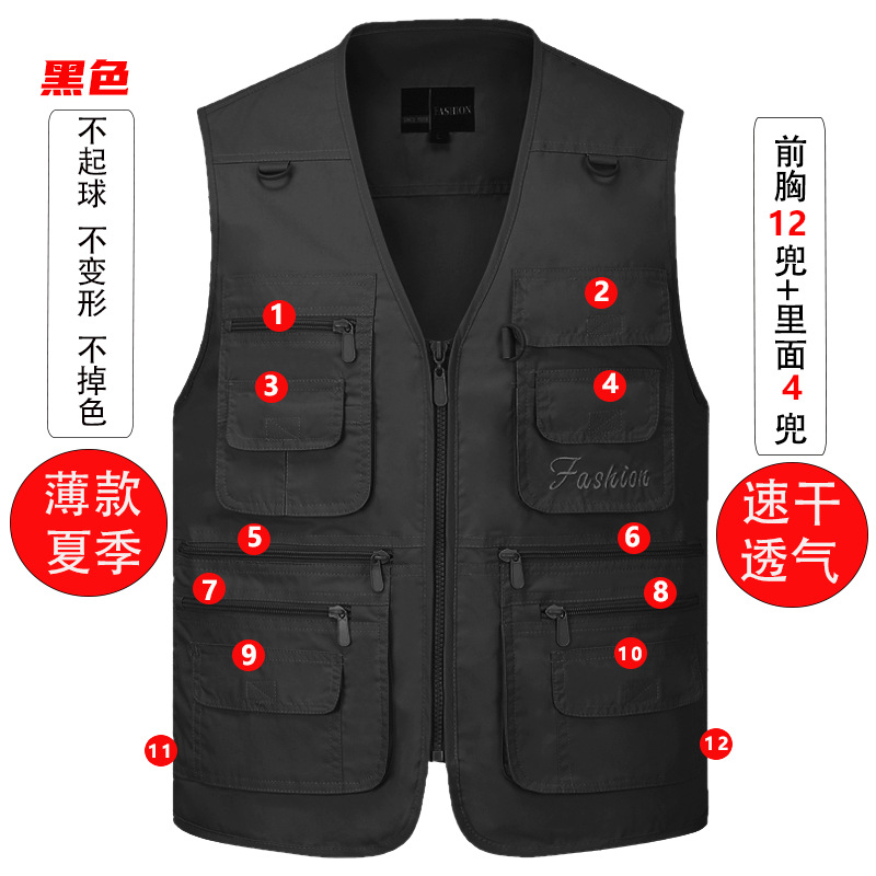 Chaleco de malla de verano, herramientas finas transpirables, bolsillos múltiples, fotografía de pesca al aire libre para hombres, chaleco publicitario, chaleco, papá