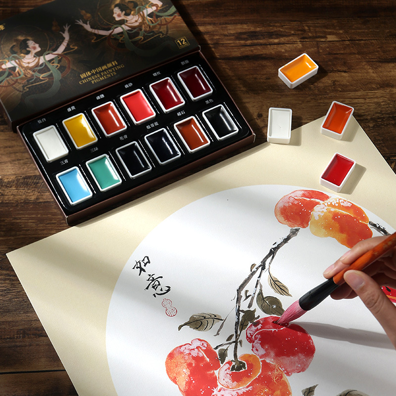 Solid Chinese Painting Pigment 12 colors 24 colors Hand held 11 pieces of ancient color Guochao ink 