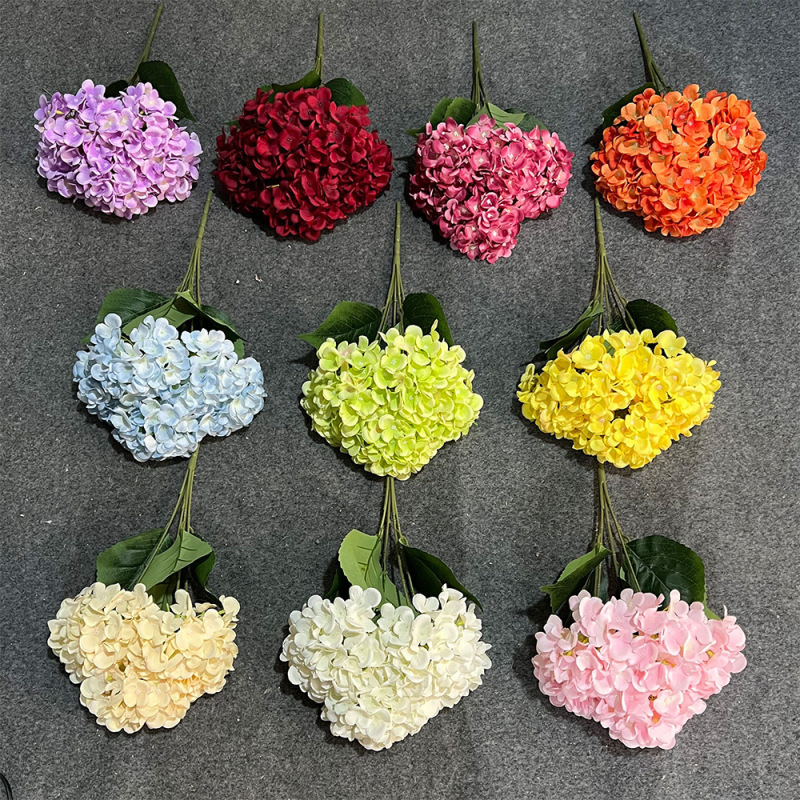 5頭の紫陽花、結婚式用造花、モール生地の紫陽花、結婚式場のフラワーアレンジメント、装飾フラワーアレンジメント、シルクフラワー卸売|undefined