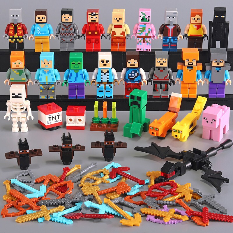 Minecraft Model Minifigure Assembled Building Blocks Kidsren's Steve Diamond Sword Boy Toy Birthday Gift