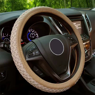 Steering wheel cover — wear-resistant sweat-absorbent - old-ice-silk-one-beige-38cm
