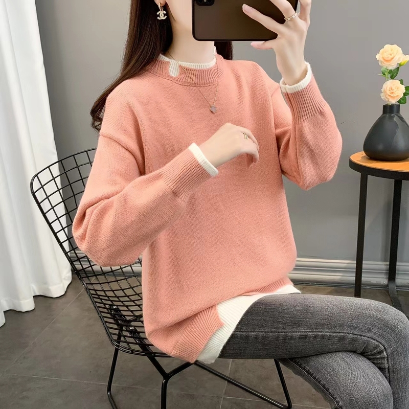 中长款毛衣女秋冬季外穿2025新款韩系宽松慵懒风假两件针织衫加厚|undefined