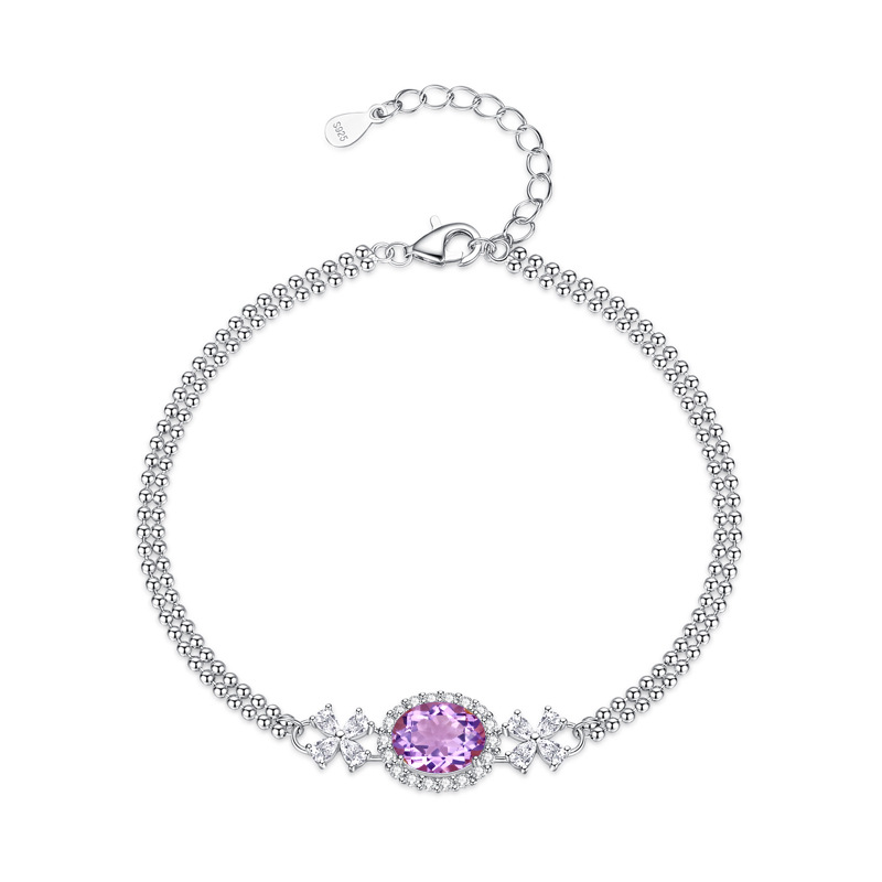 Alta calidad sin decoloración S925 plata esterlina topacio natural amatista amarilla tesoro color pulsera pulsera joyería al por mayor