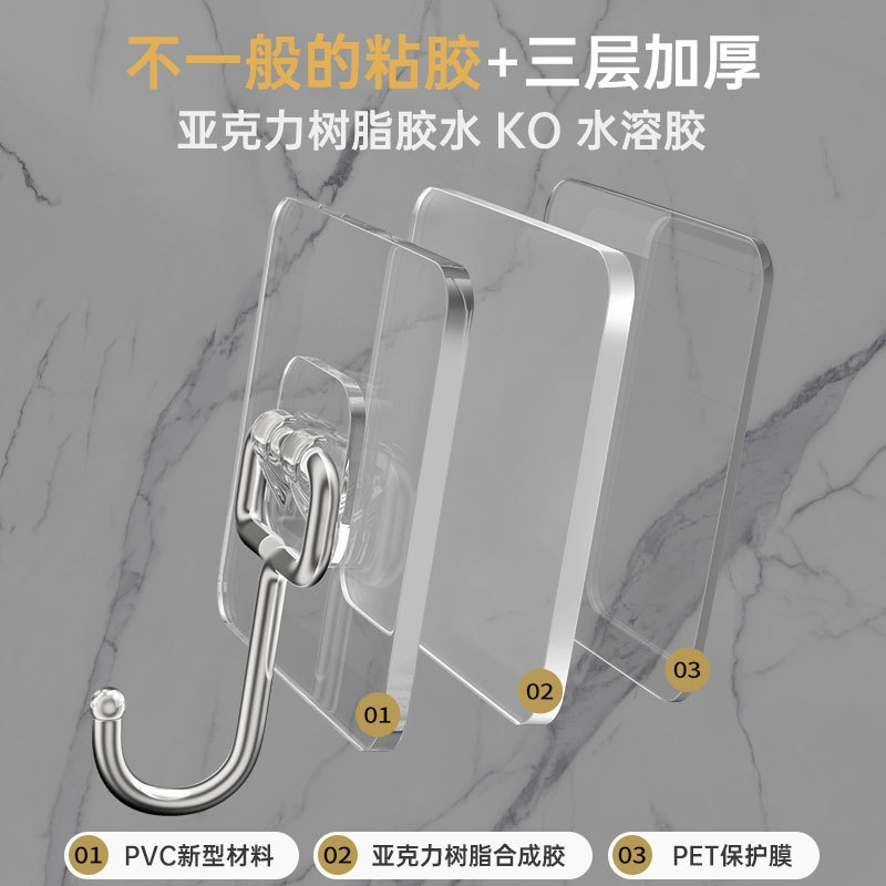 No-Drill Stainless Steel Large Hook, Coat Hook, Transparent Thickened Heavy-Duty Anti-Slip Anti-Rust Durable Large Size for Bathroom Door