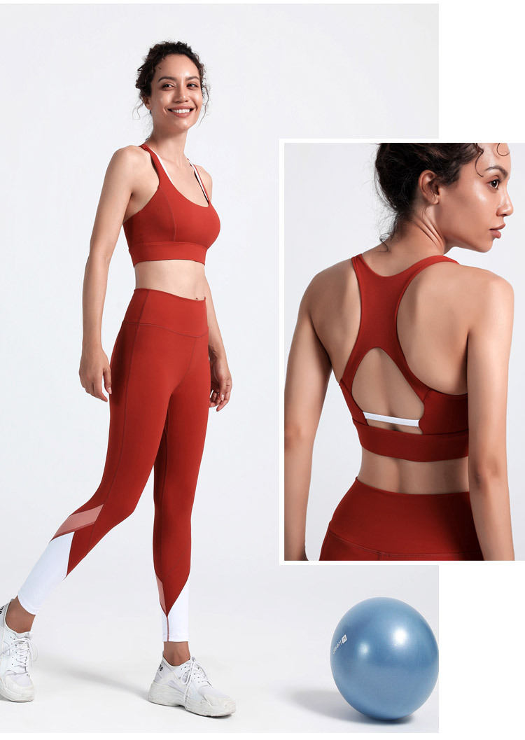 quick-drying color-blocking shockproof bra high waist hip-lifting trousers yoga set NSRQF127033