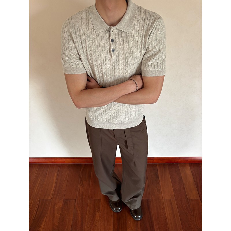 Camisas de polo de cuello gaviota camisa de manga corta hombre tejido camiseta de textura de flores de verano fábrica transfronteriza al por mayor image 3