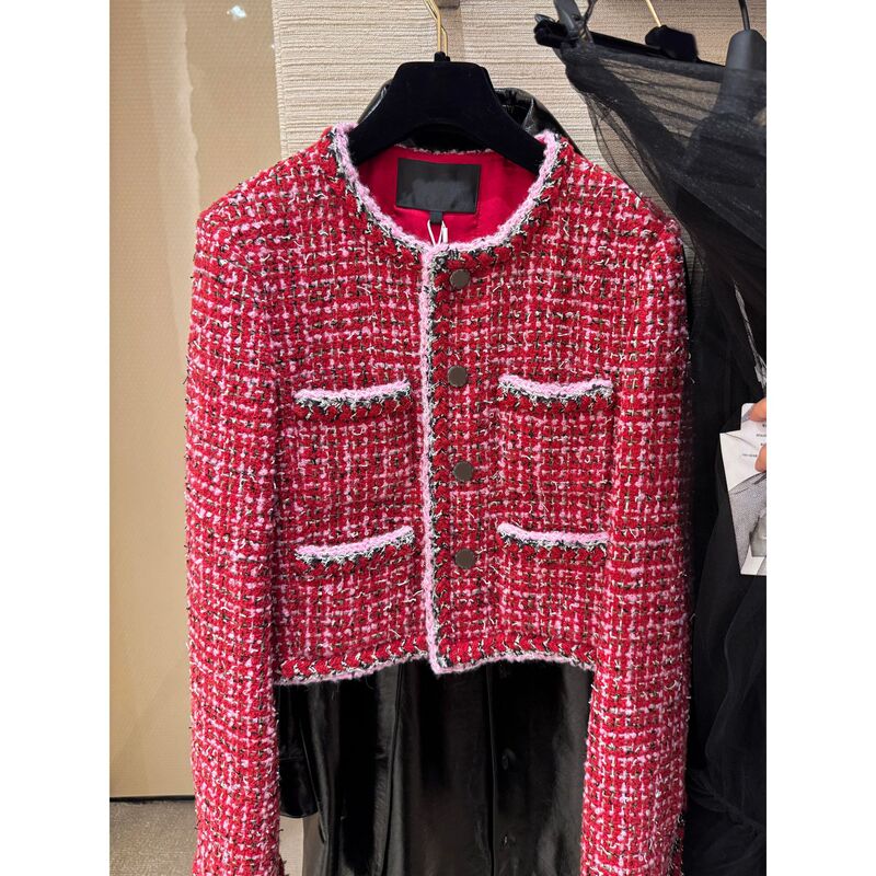 Stunning Red Chanel-Style Jacket 2026 New Model with a High-End, Light Luxury, and Elegant Vibe, Tweed Jacket for Socialites Stunning Red Chanel-Style Jacket 2026 New Model with a High-End, Light Luxury, and Elegant Vibe, Tweed Jacket for Socialites