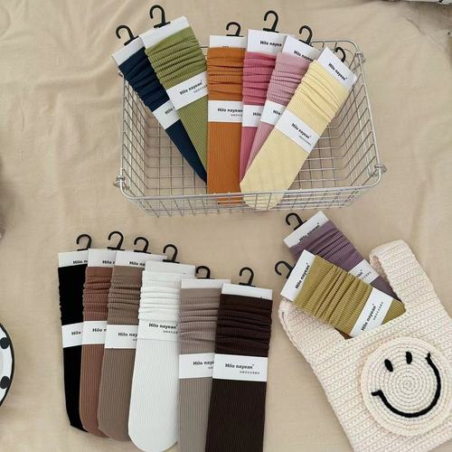 Nayean South Industry Autumn/Winter New Arrival Vertical Groove Striped Stack Socks Solid Color High Density Straight No-Heel Parent-Child Cotton Socks