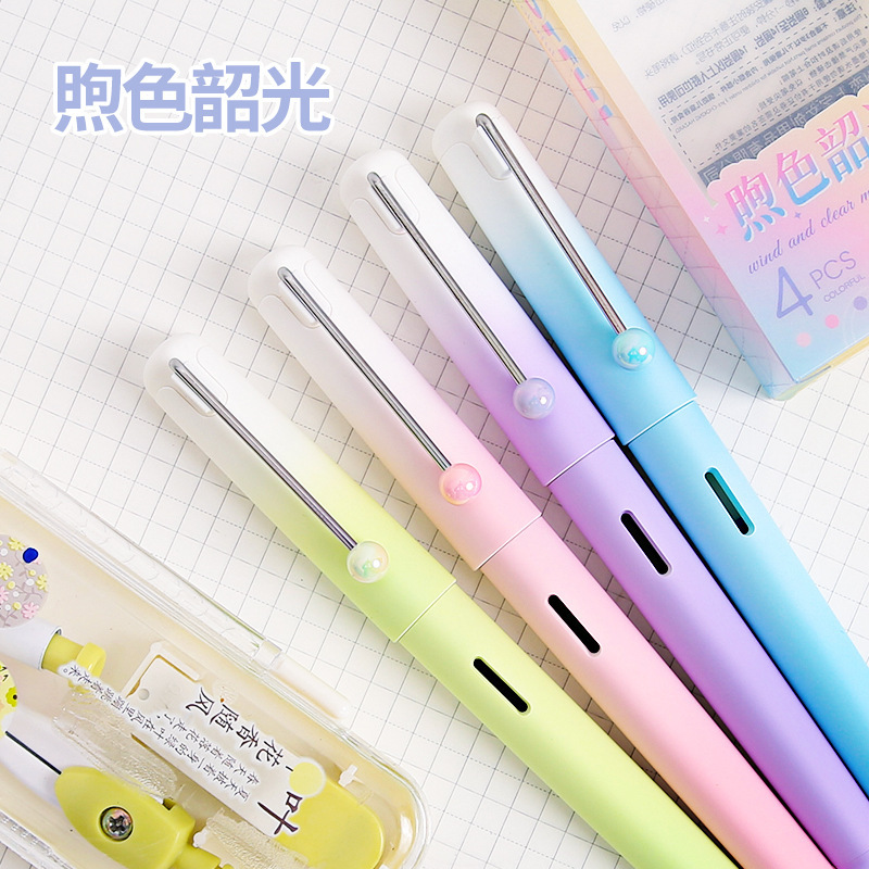 Ins de alto valor de la cara con pluma gradiente, pluma de bolsa de tinta intercambiable para estudiantes, pluma especial de tercer grado
