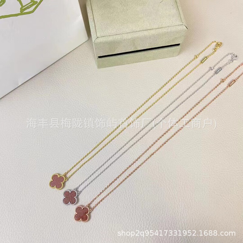 Vanjia Four-Leaf Clover Single Flower Diamond Necklace High Version Four-Leaf Clover Pendant Natural Mother-Of-Pearl Malachite Full Diamond Clavicle Chain