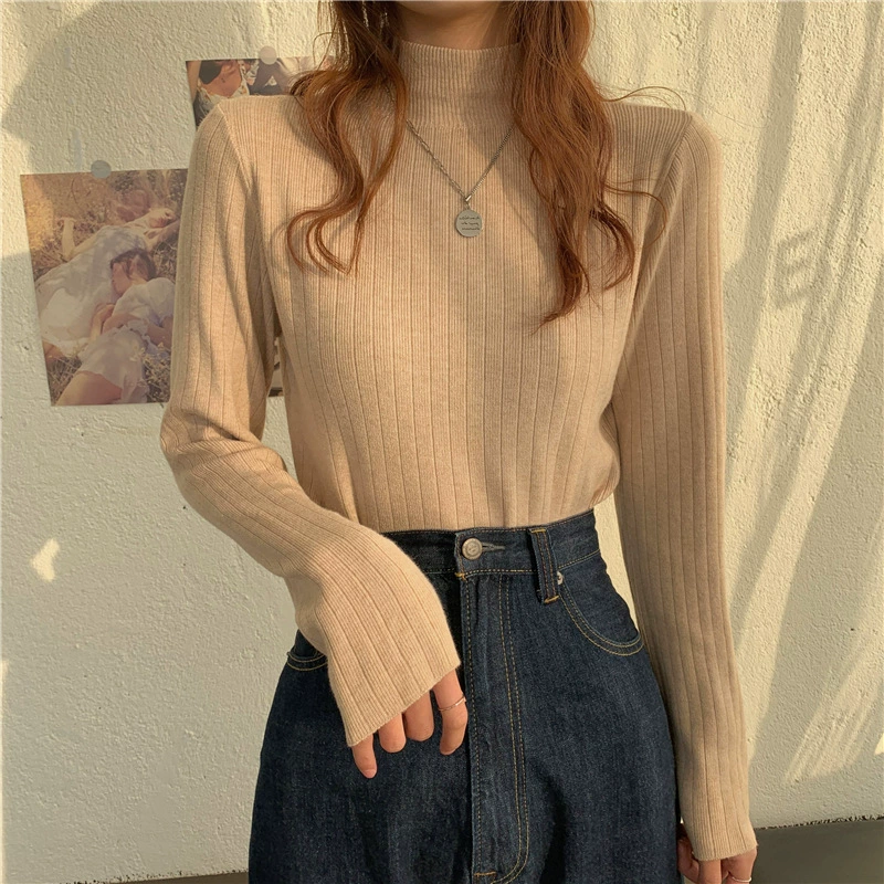 Autumn knitted sweater, Korean style, high collar, western style, fitted