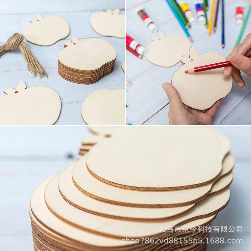 Wooden Apple Hanging Ornaments Blank Apple Shaped Wooden Crafts DIY Project Thanksgiving Christmas Party