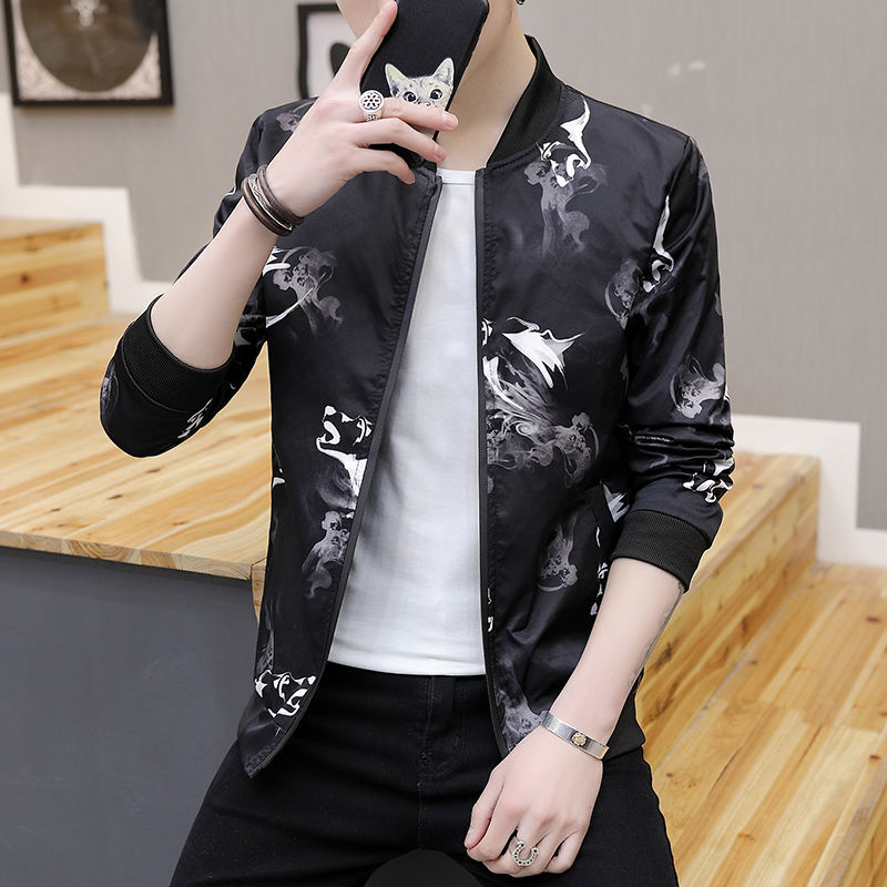 Ropa de primavera y otoño para hombres versión de primavera y otoño para hombres chaqueta de flujo flor otoño chaqueta juvenil coreana delgada Flor de Béisbol Juvenil