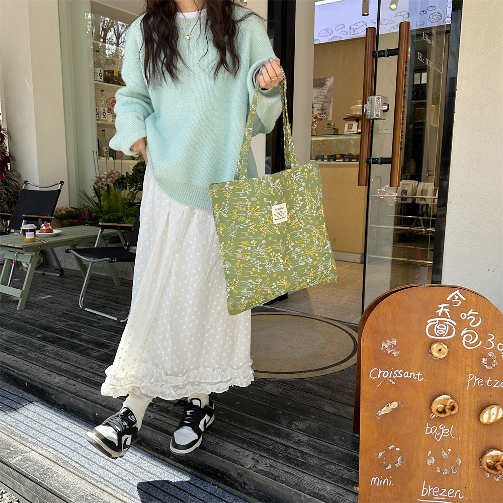 43204 ins Spring/Summer New Gentle small floral starry sky single-shoulder canvas bag with large capacity for girls' study bag undefined