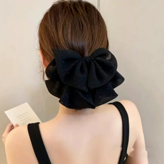 气质飘逸蝴蝶结抓夹高级感满天星雪纺纱发夹蓬松曾发量后脑勺发卡