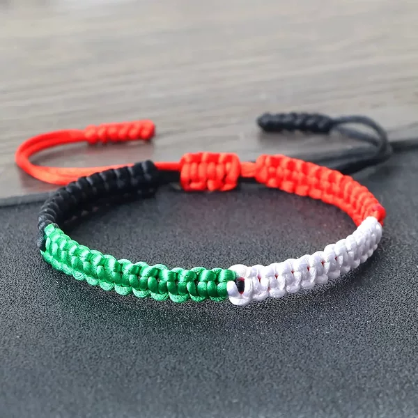 Adjustable Hand-Woven Bracelet Colorfulful Diamond Knot Palestinian Kuwait Uae Flag Colorful Bracelet